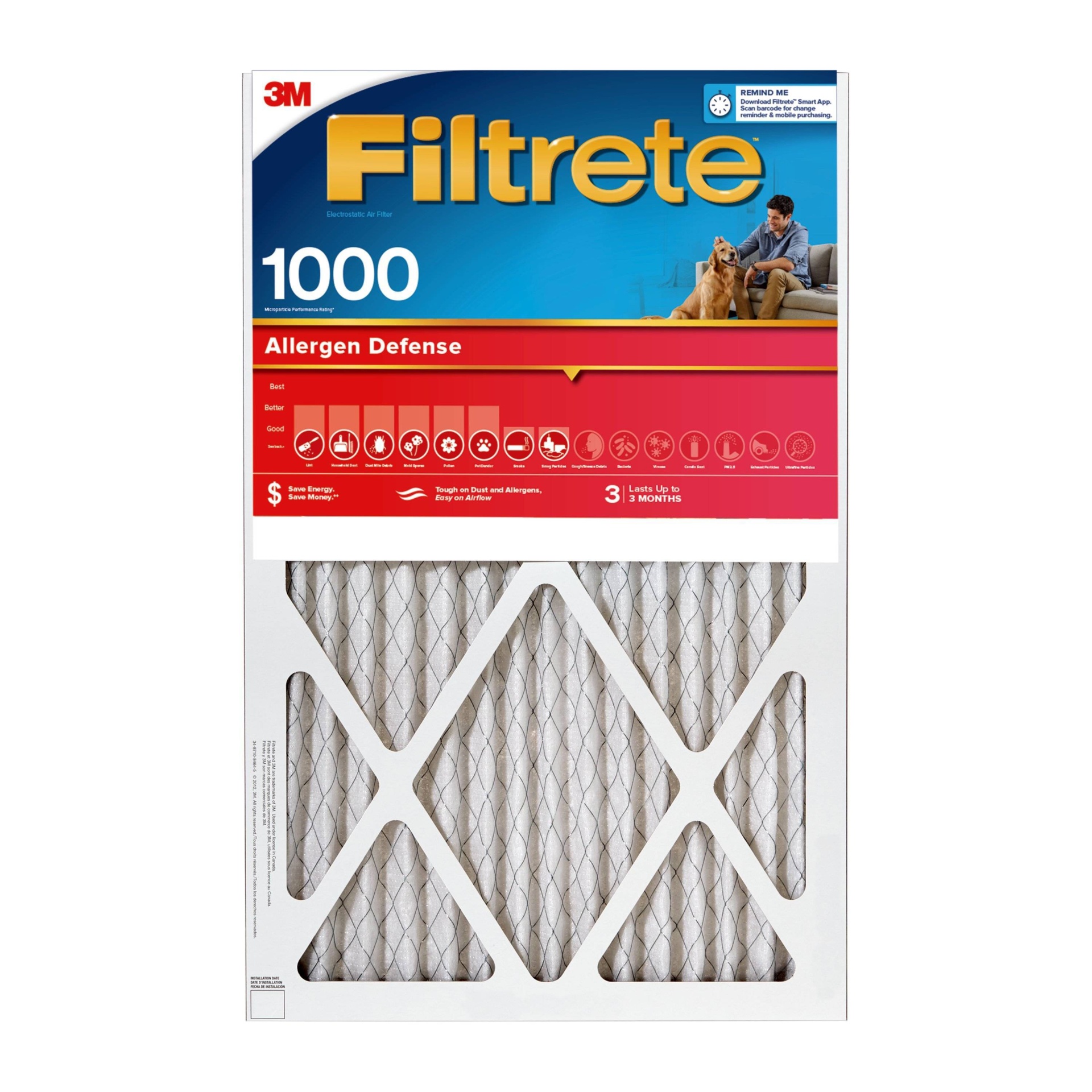 slide 1 of 1, 3M Filtrete Allergen Defense Protection 1000 Micro Allergen Filter - 10 X 20 Inch, 10 in x 20 in