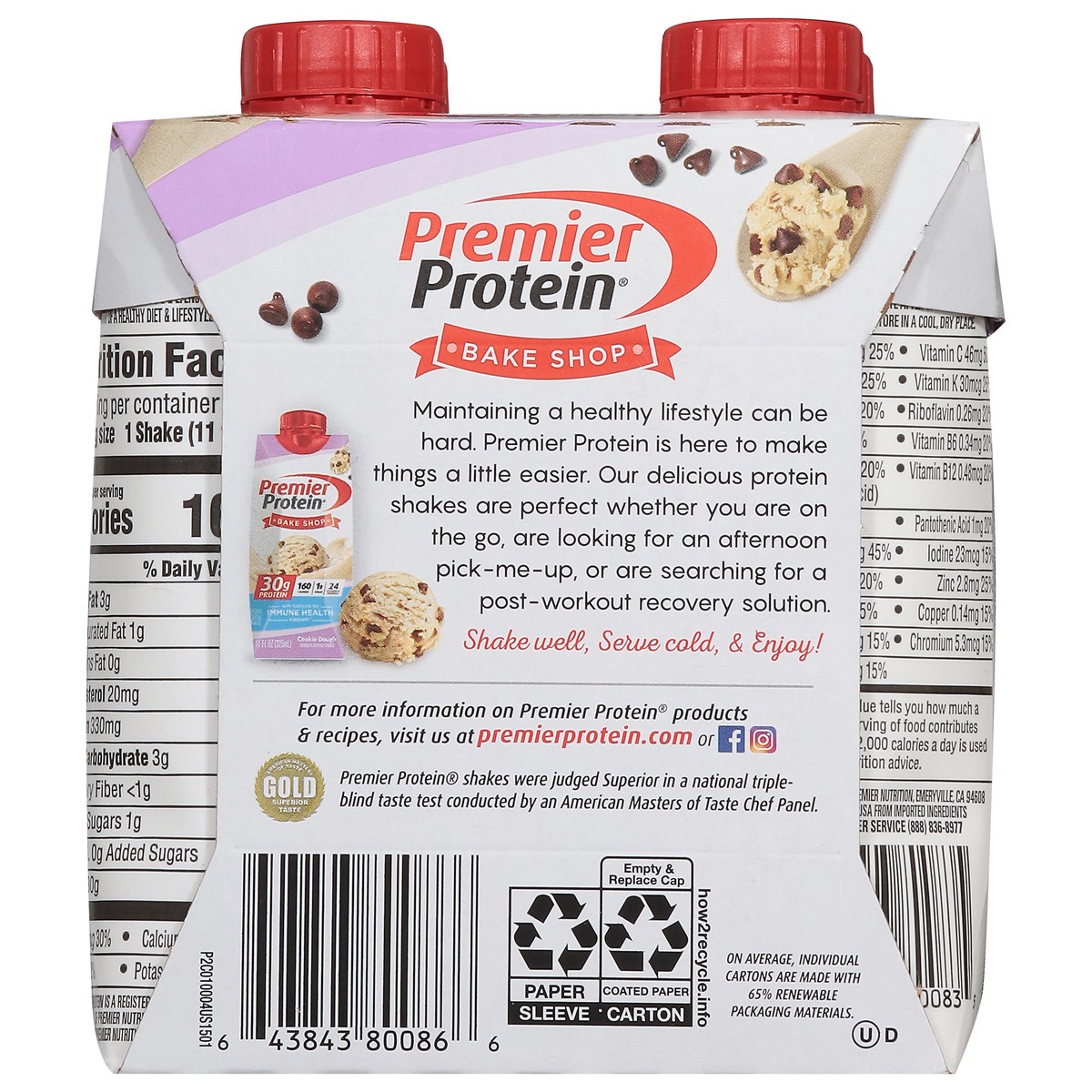 slide 8 of 14, Premier Protein Cookie Dough High Protein Shake 4 - 11 fl oz Packs, 4 ct