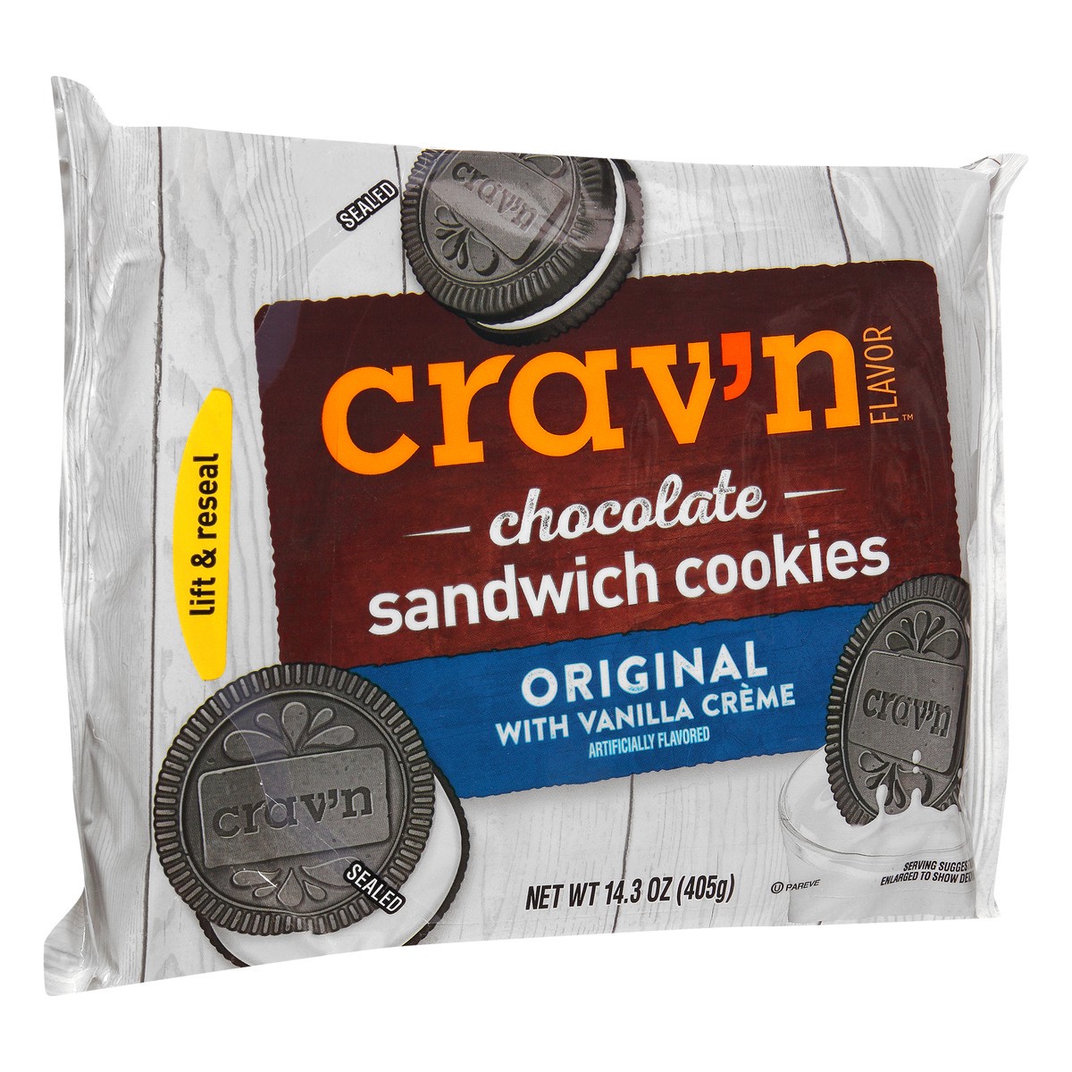 slide 2 of 10, Crav'n Flavor Original with Vanilla Creme Chocolate Sandwich Cookies, 14.3 oz