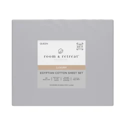 ROOM & RETREAT RR 600 Thread Counts Sheet Set, Queen, 4 pc set, Light Grey