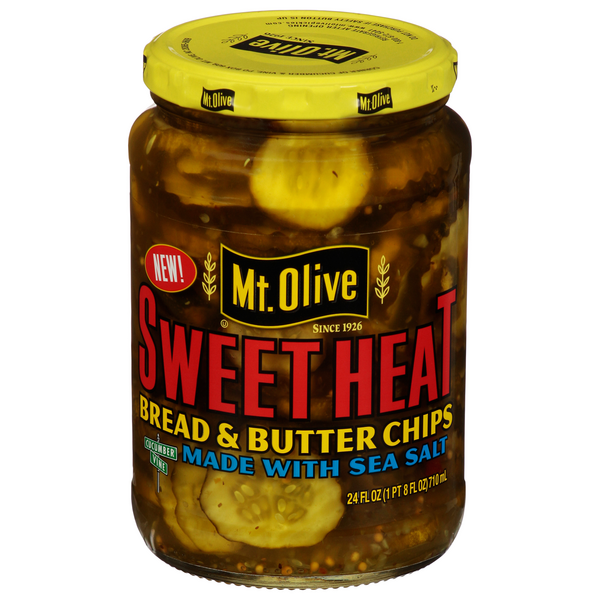 slide 1 of 1, Mt. Olive Sweet Heat Bread & Butter Chips, 24 oz