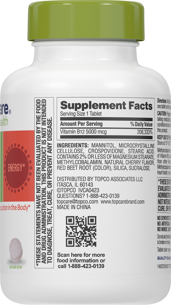 slide 7 of 13, TopCare Health 5000 mcg Natural Cherry Flavor Vitamin B12 300 Tablets, 300 ct