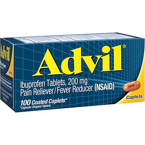 slide 1 of 1, Advil Pain Reliever Fever Reducer Coated Caplet Ibuprofen Temporary Pain Relief, 100 ct