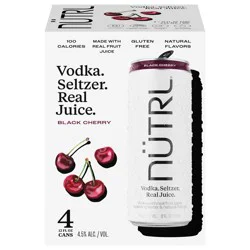 Nutrl Real Juice Black Cherry Vodka Seltzer - 4 x 12 fl oz Cans