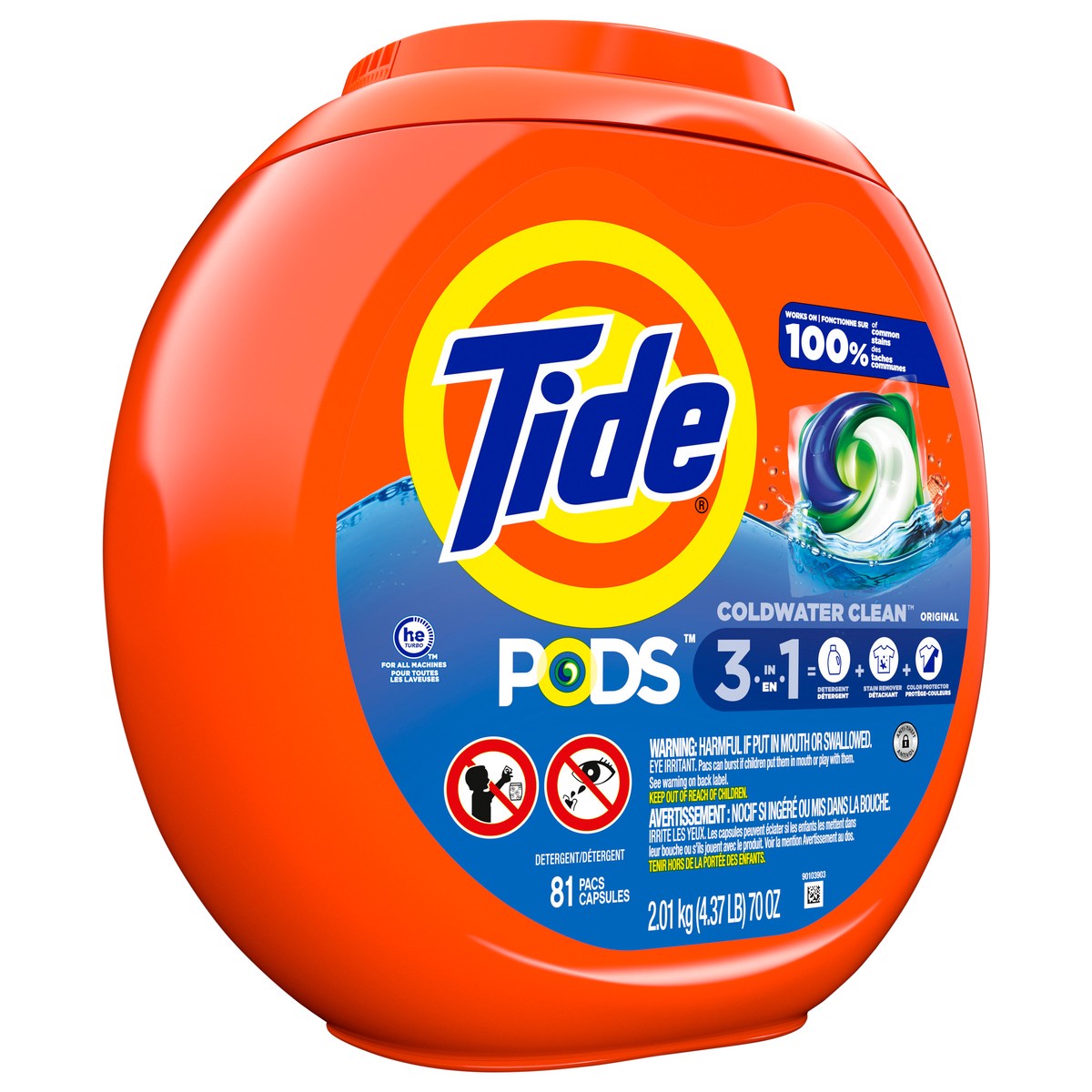 slide 3 of 4, Tide PODS Liquid Laundry Detergent Soap Pacs, HE Compatible, 81 Count, Powerful 3-in-1 Clean in one Step, Original Scent, 81 ct