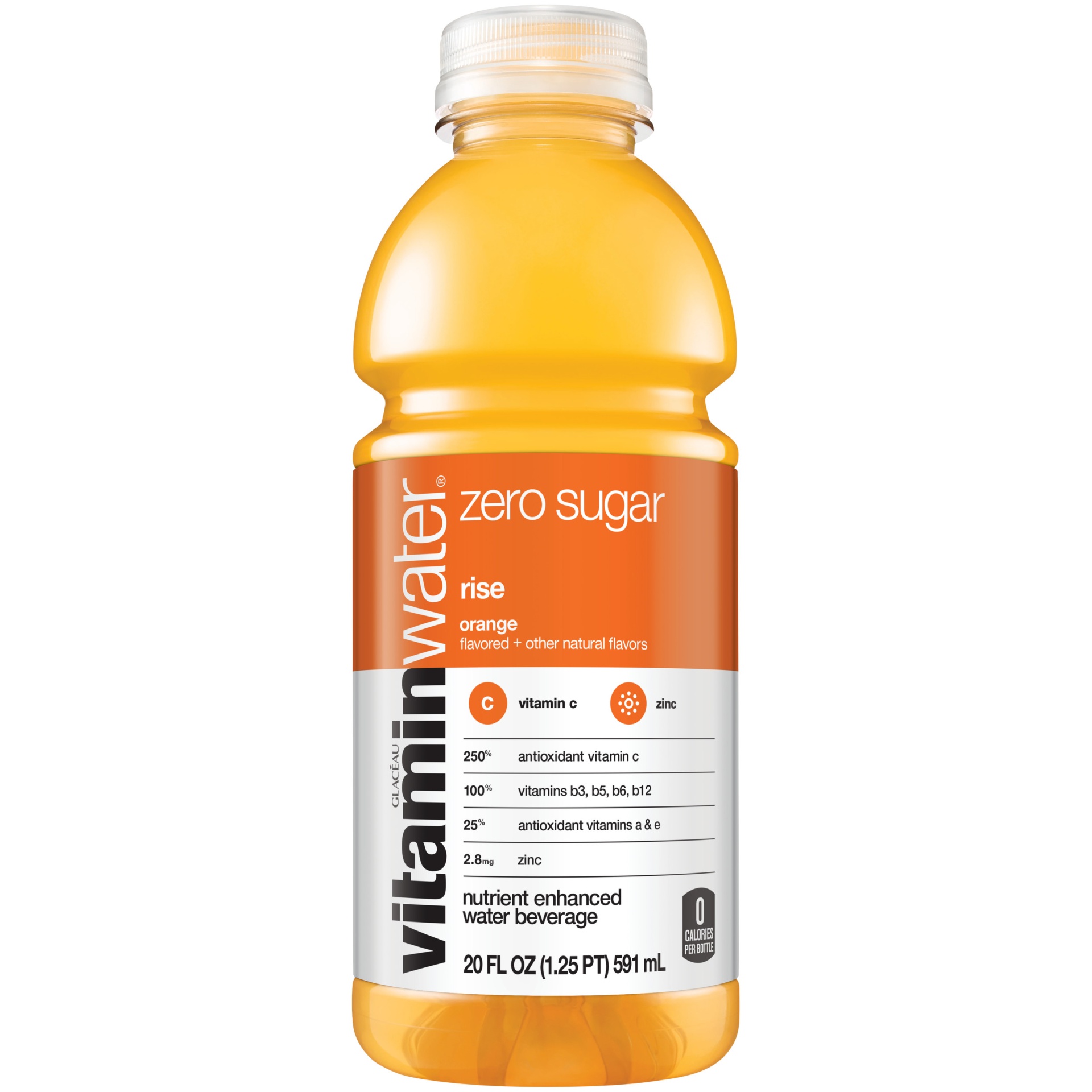 slide 2 of 11, vitaminwater zero sugar rise, electrolyte enhanced water w/ vitamins, orange drink, 20 fl oz