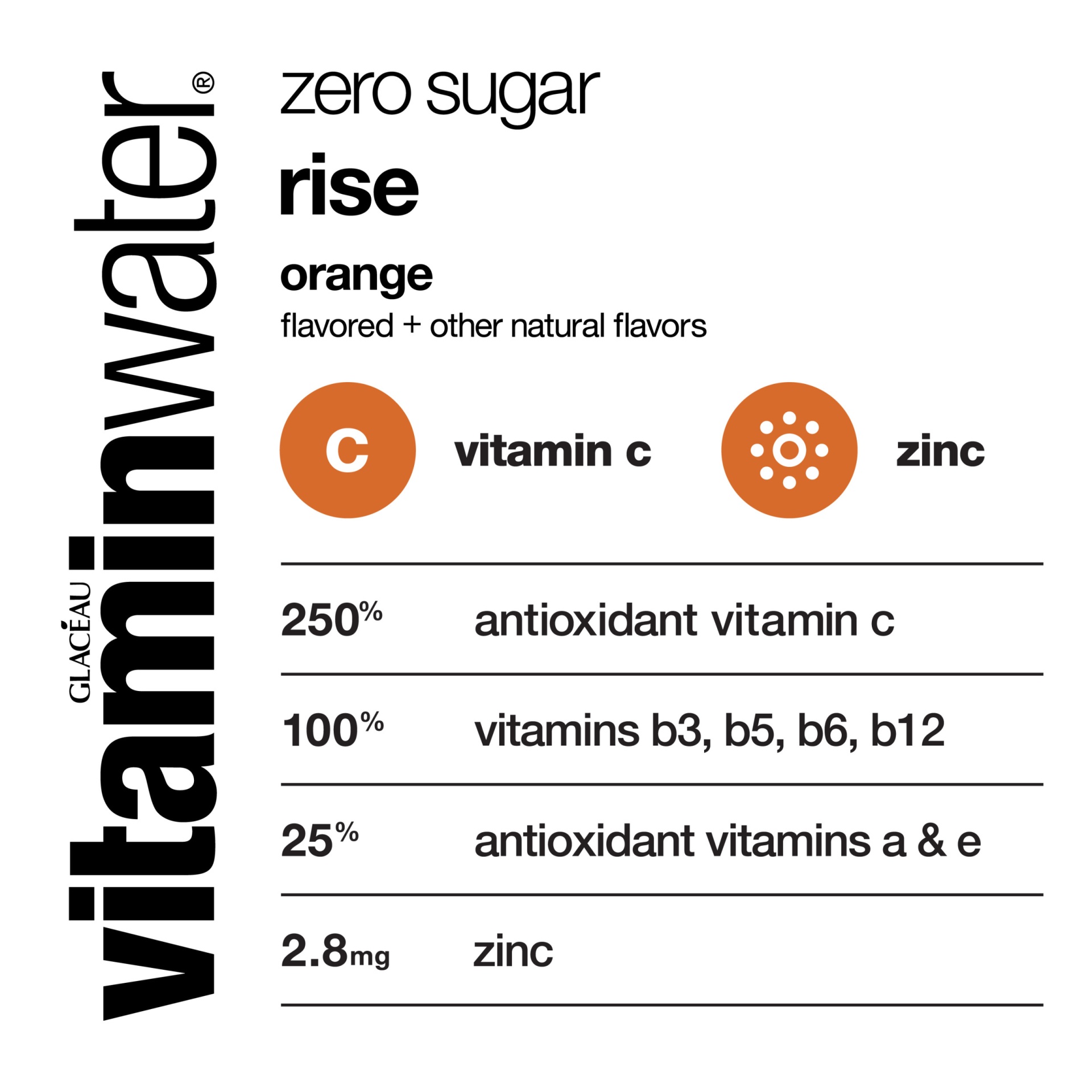 slide 8 of 11, vitaminwater zero sugar rise, electrolyte enhanced water w/ vitamins, orange drink, 20 fl oz