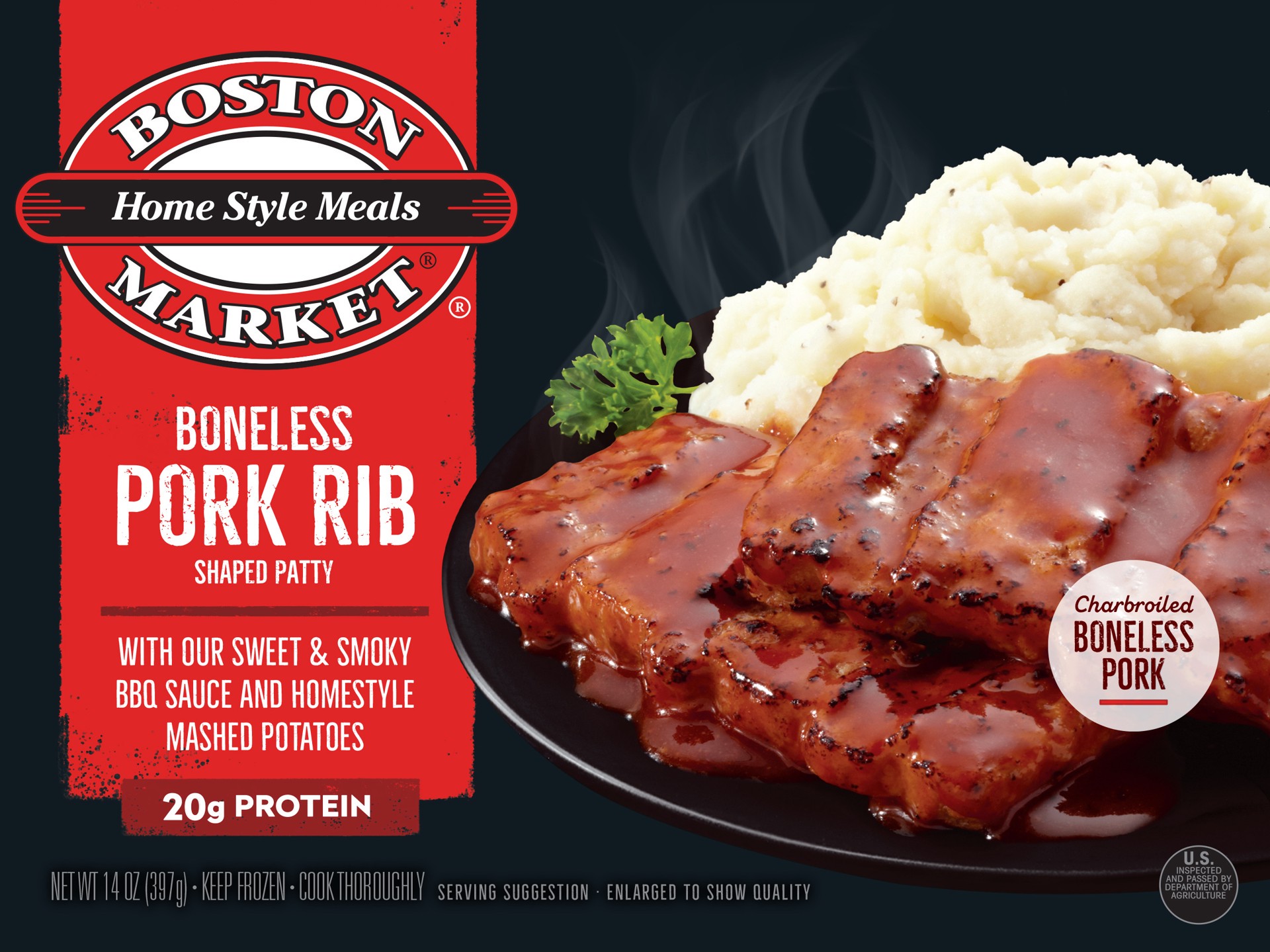 slide 1 of 11, Boston Market Boneless Pork Rib Shaped Patty 14.0 Oz. (Frozen), 14 oz