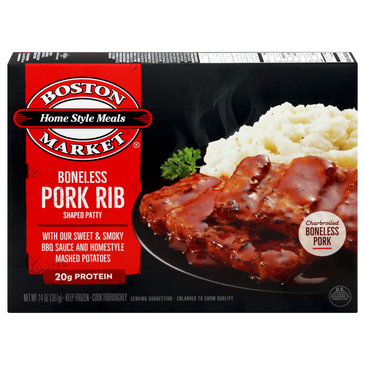 slide 7 of 11, Boston Market Boneless Pork Rib Shaped Patty 14.0 Oz. (Frozen), 14 oz