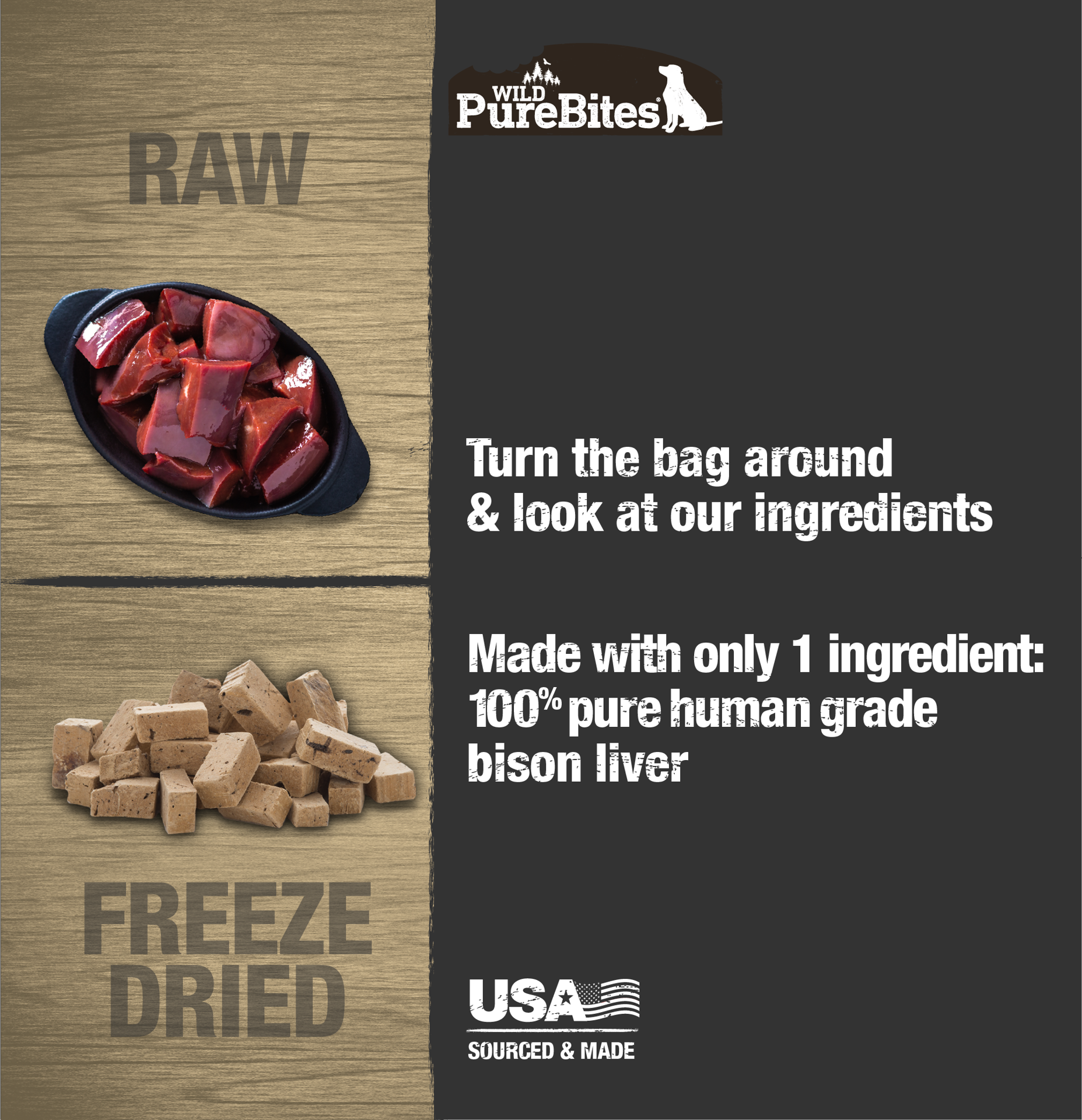 slide 3 of 5, PureBites Freeze Dried Bison Liver Dog Treats 60g | 1 Ingredient | Made in USA, 60 gram