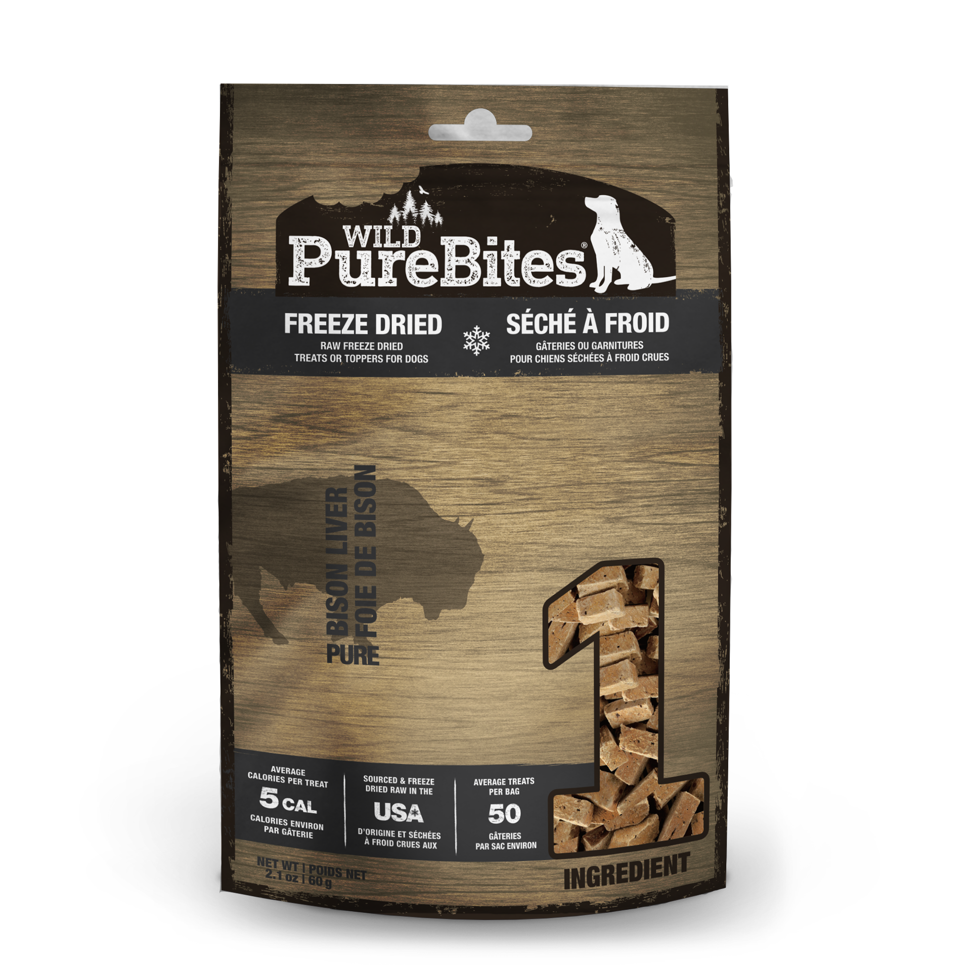 slide 1 of 5, PureBites Freeze Dried Bison Liver Dog Treats 60g | 1 Ingredient | Made in USA, 60 gram