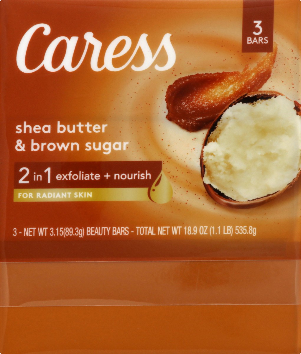 slide 3 of 9, Caress Bar Soap Shea Butter & Brown Sugar, 3.15 oz, 3 Bars, 13.5 oz