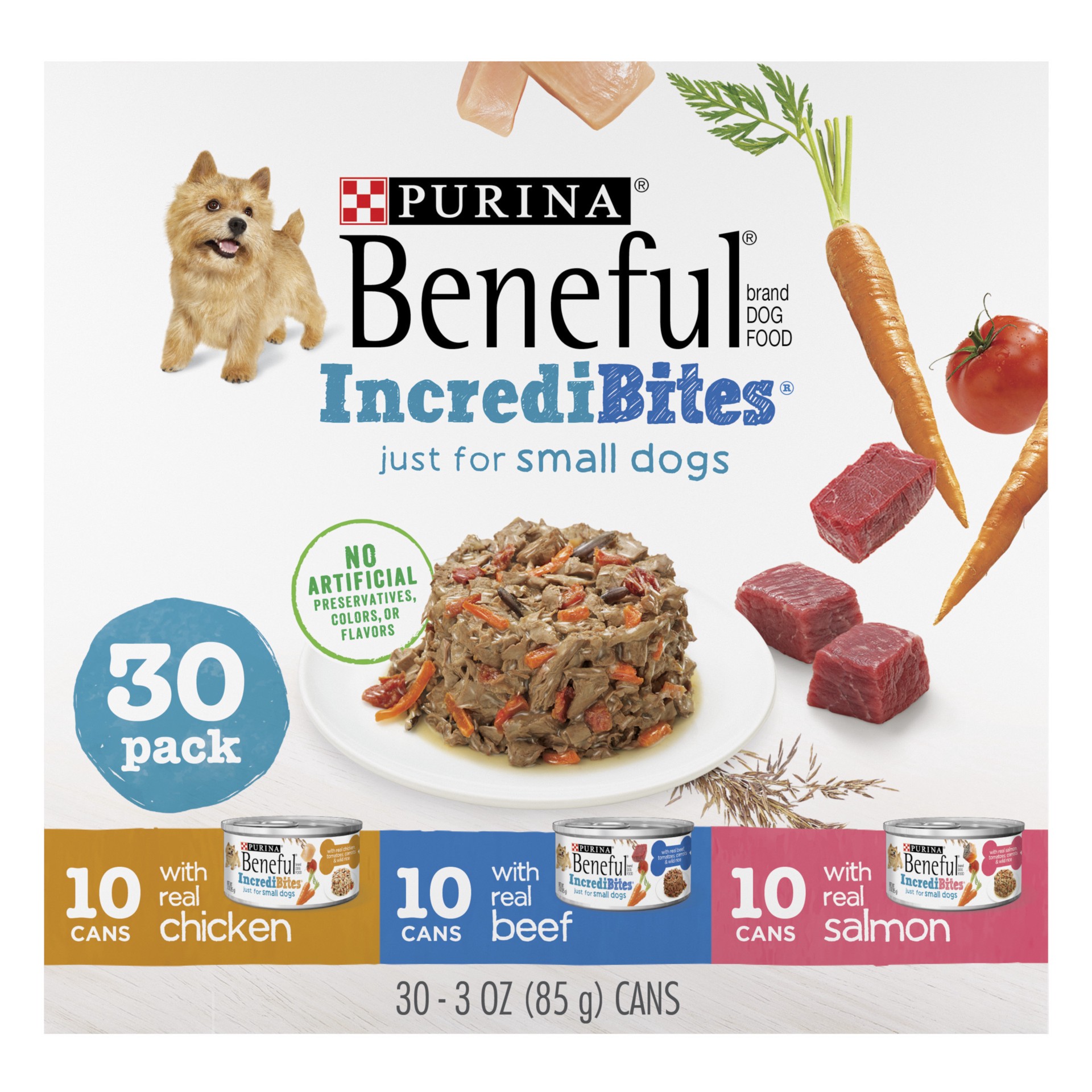 slide 1 of 9, Beneful Purina Beneful Small Breed Wet Dog Food Variety Pack, IncrediBites With Real Beef, Chicken and Salmon, 5.63 lb