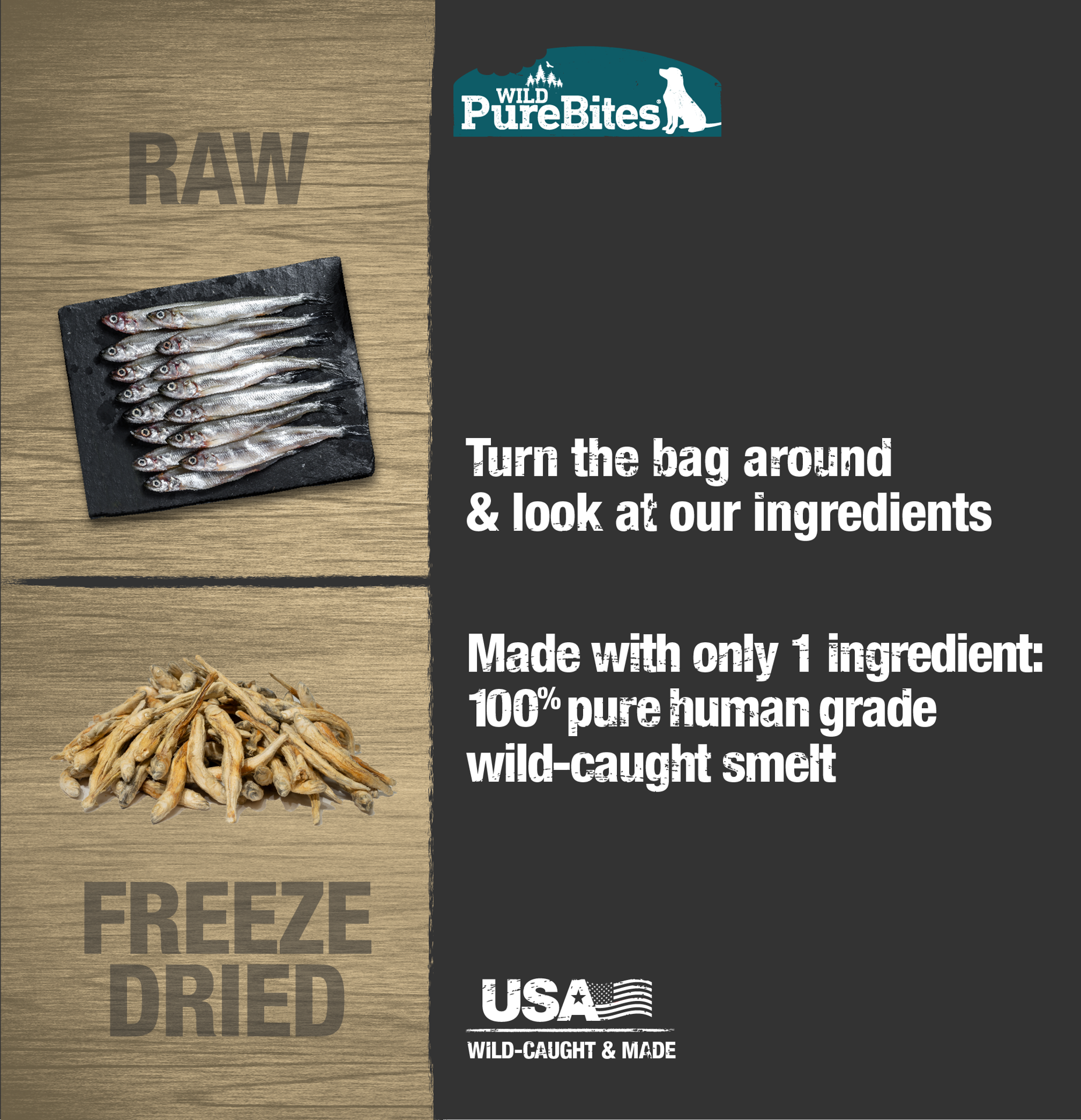 slide 4 of 5, PureBites Freeze Dried Smelt Dog Treats 60g | 1 Ingredient | Made in USA, 60 gram