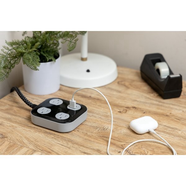 slide 3 of 4, Cordinate Adapt 82574 3-Outlet Surge Protector, 4' Cord, Black/Gray, 1 ct