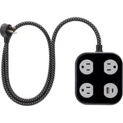 Cordinate Adapt 82574 3-Outlet Surge Protector, 4' Cord, Black/Gray