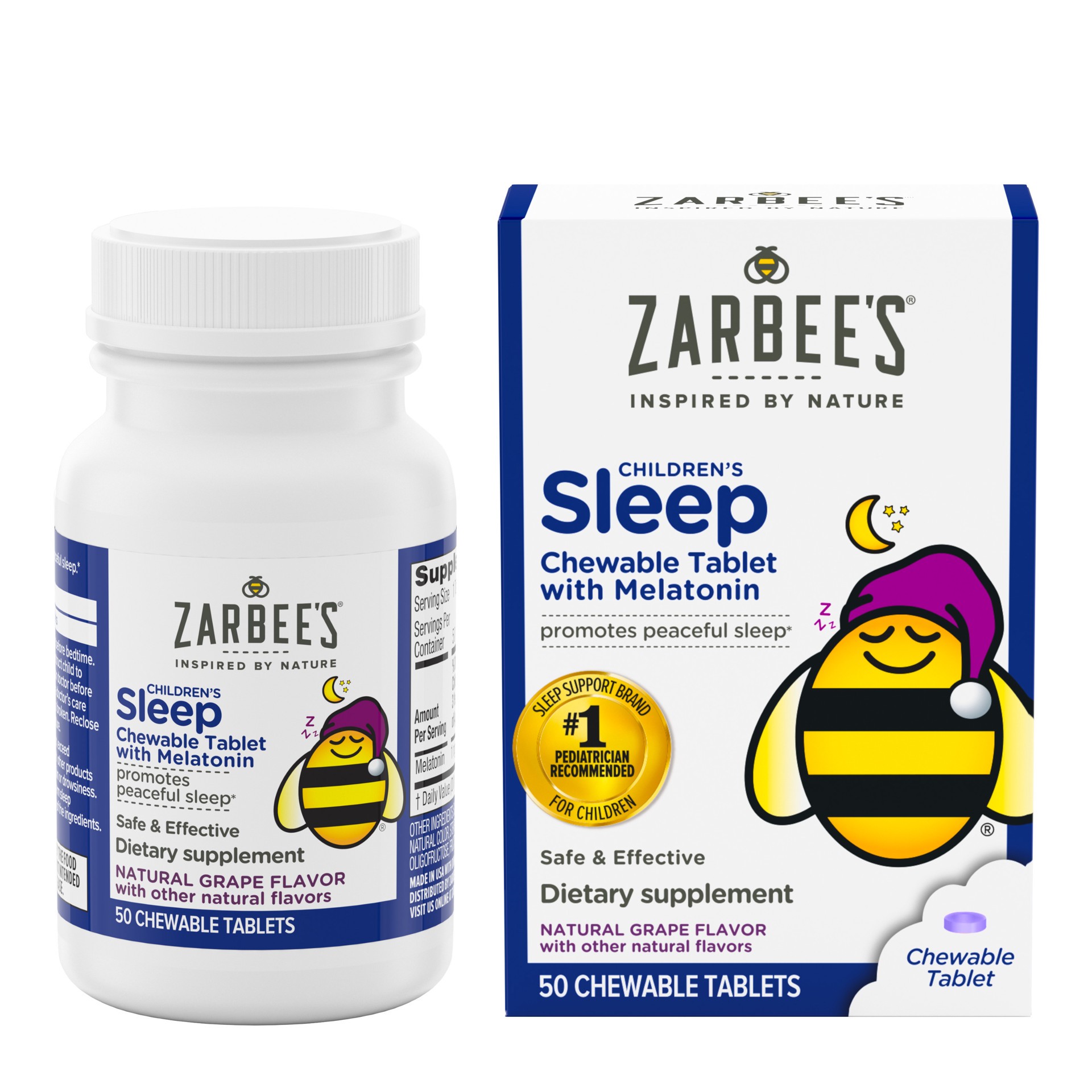slide 5 of 5, Zarbee's Naturals Kids Sleep with Melatonin Chewables, Drug-Free, Natural Grape 50ct, 50 ct