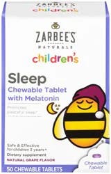 Zarbee's Naturals Children's Sleep with Melatonin Supplement, Natural Grape, 50 Chewables