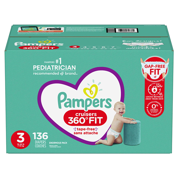 slide 1 of 1, Pampers Cruisers 360 Fit Diapers, Size 3, 136 ct