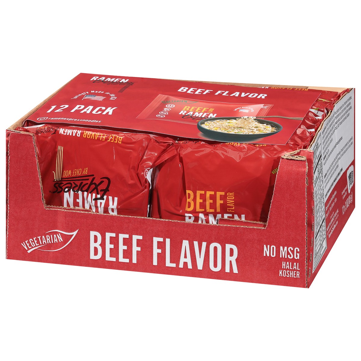 slide 4 of 13, Ramen Express by Chef Woo Beef Flavor Ramen 12 - 3 oz Packs, 12 ct