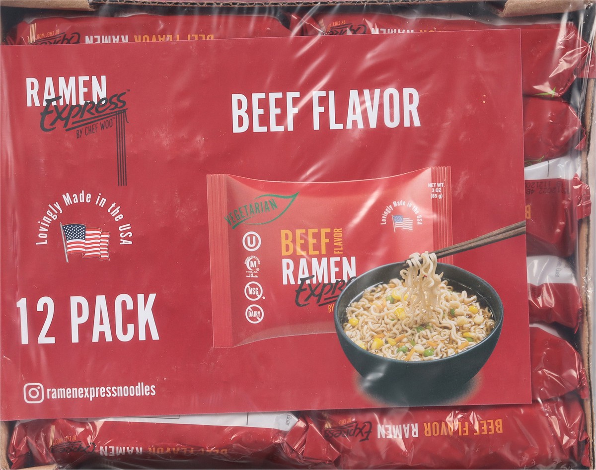slide 12 of 13, Ramen Express by Chef Woo Beef Flavor Ramen 12 - 3 oz Packs, 12 ct