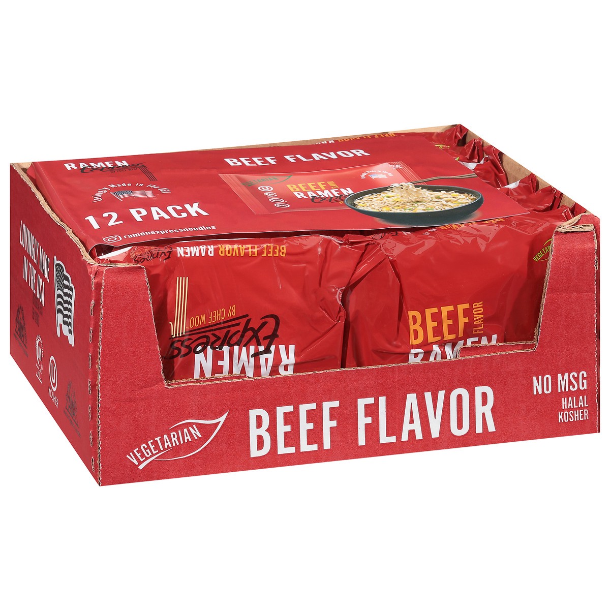 slide 13 of 13, Ramen Express by Chef Woo Beef Flavor Ramen 12 - 3 oz Packs, 12 ct