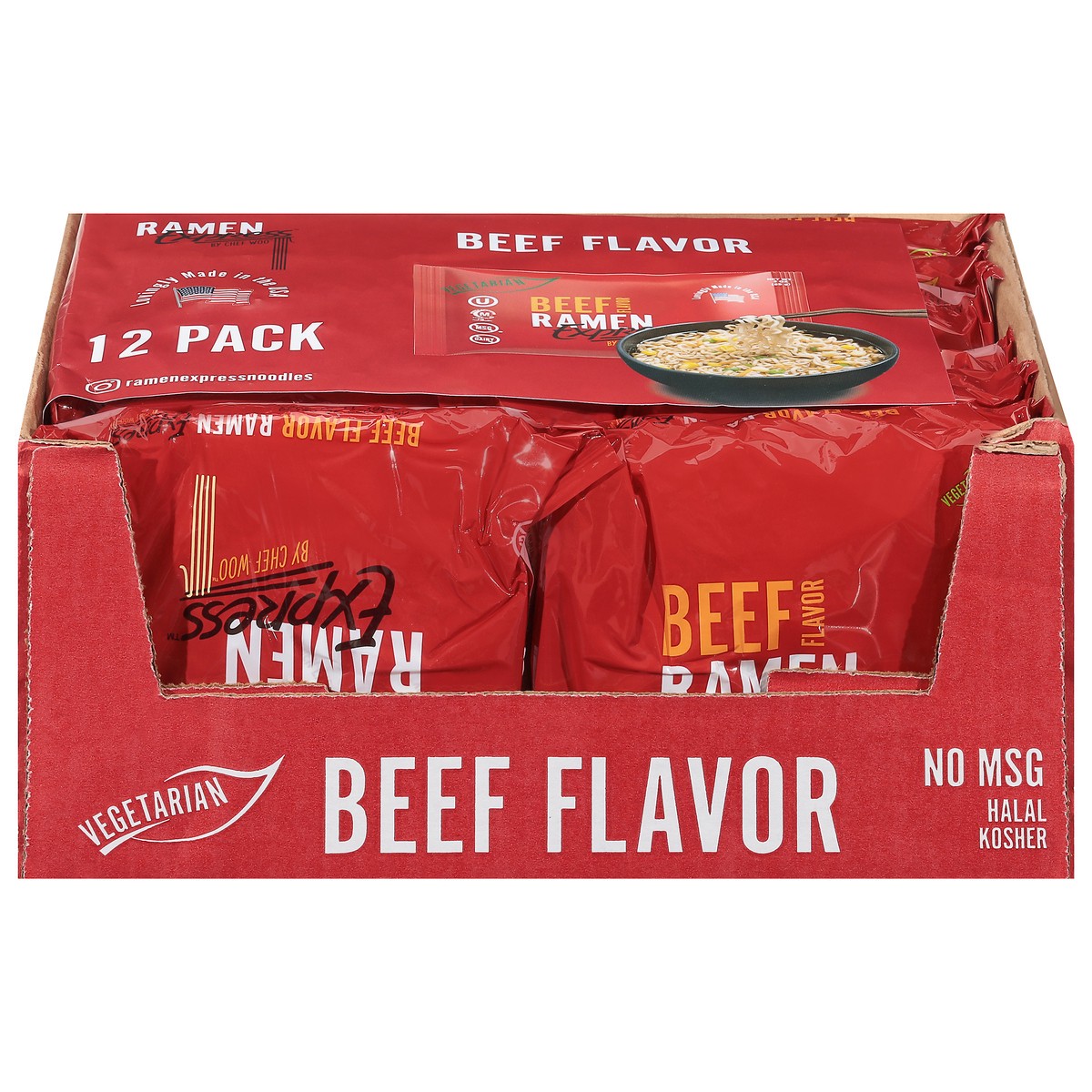 slide 1 of 13, Ramen Express by Chef Woo Beef Flavor Ramen 12 - 3 oz Packs, 12 ct