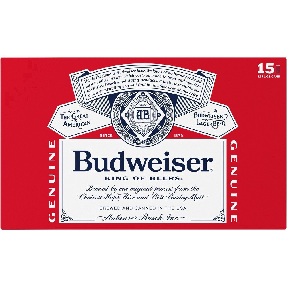 slide 29 of 43, Budweiser Beer, 15 Pack Beer, 12 fl oz Cans, 15 ct