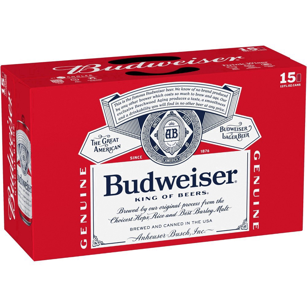 slide 31 of 43, Budweiser Beer, 15 Pack Beer, 12 fl oz Cans, 15 ct