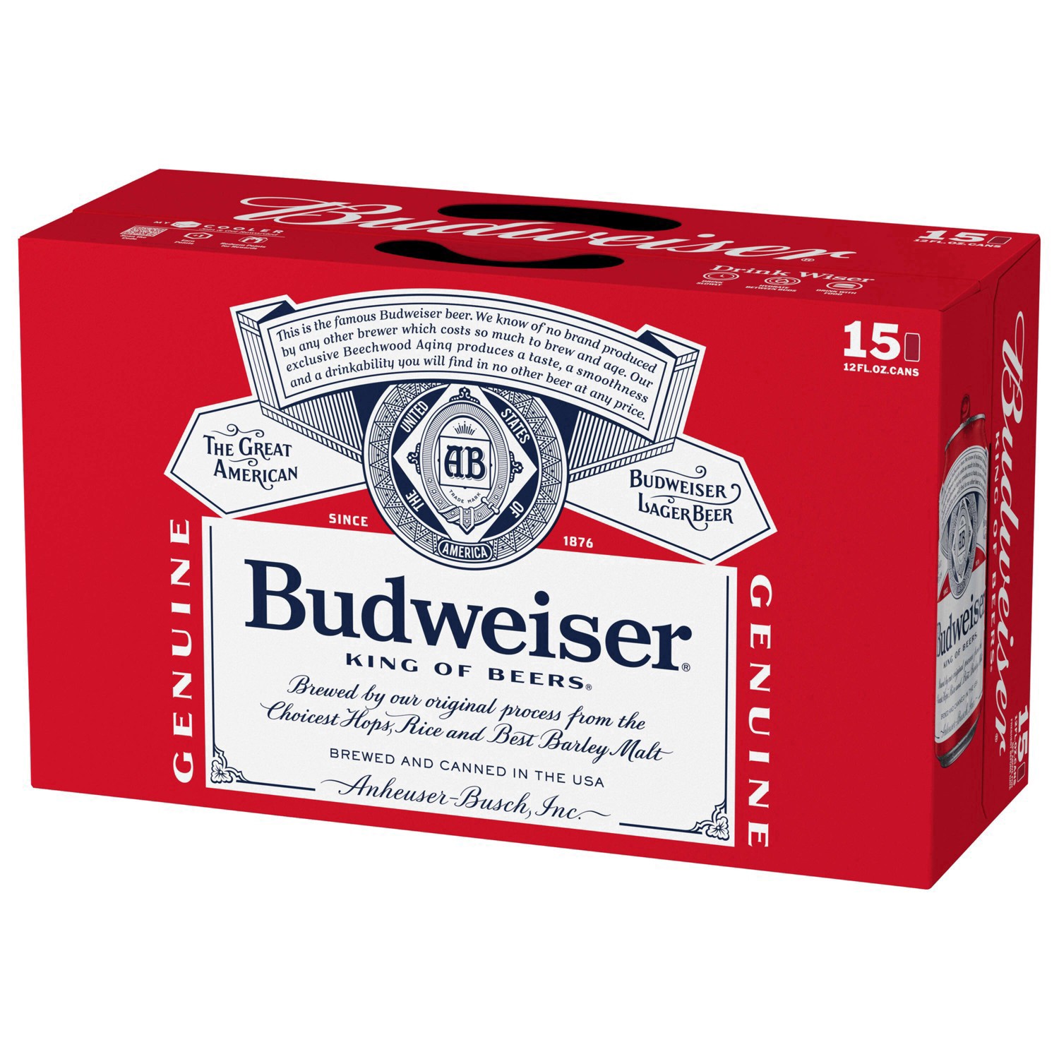 slide 19 of 43, Budweiser Beer, 15 Pack Beer, 12 fl oz Cans, 15 ct