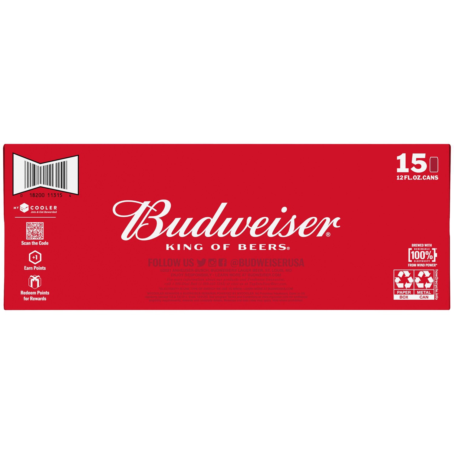 slide 21 of 43, Budweiser Beer, 15 Pack Beer, 12 fl oz Cans, 15 ct