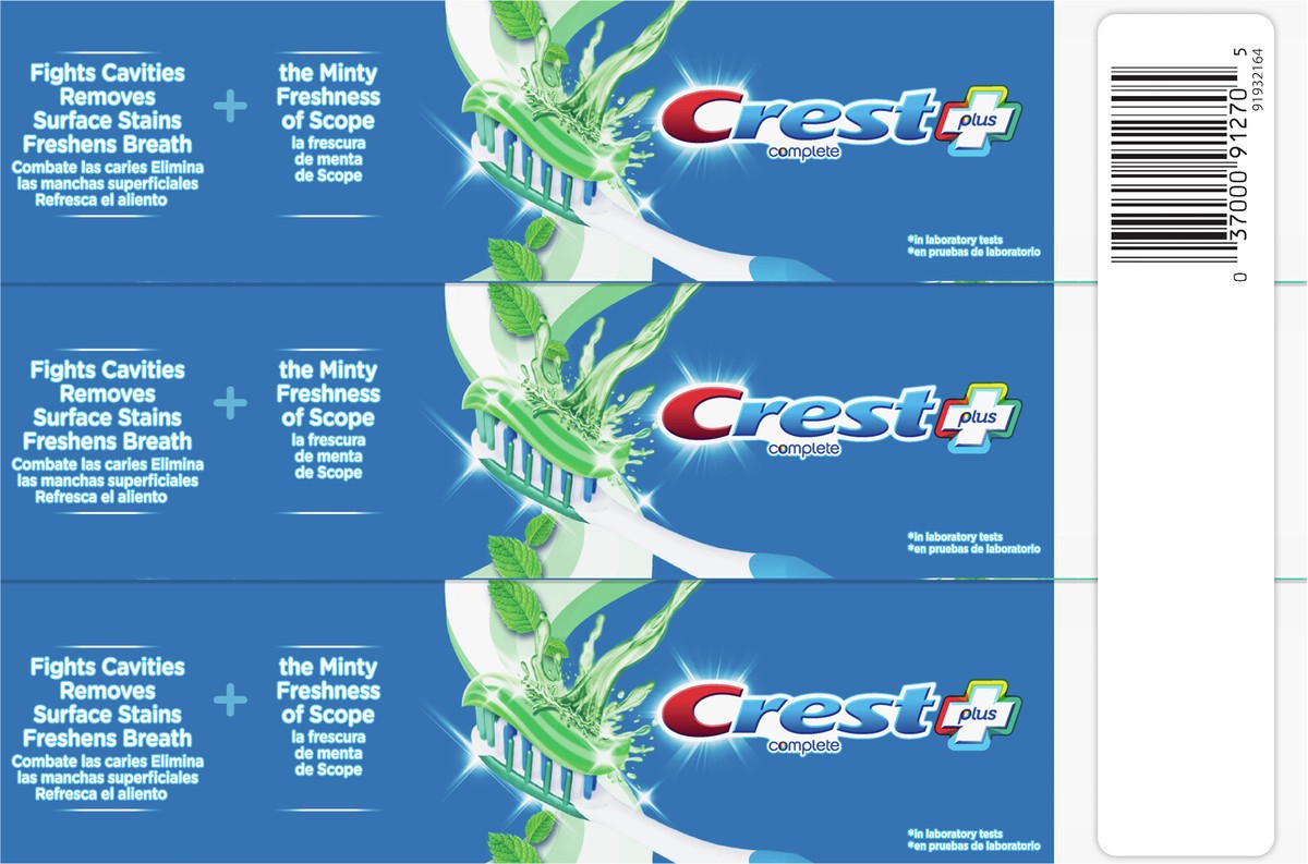 slide 3 of 3, Crest + Scope Complete Whitening Toothpaste, Minty Fresh, 5.4 oz, Pack of 3, 3 ct
