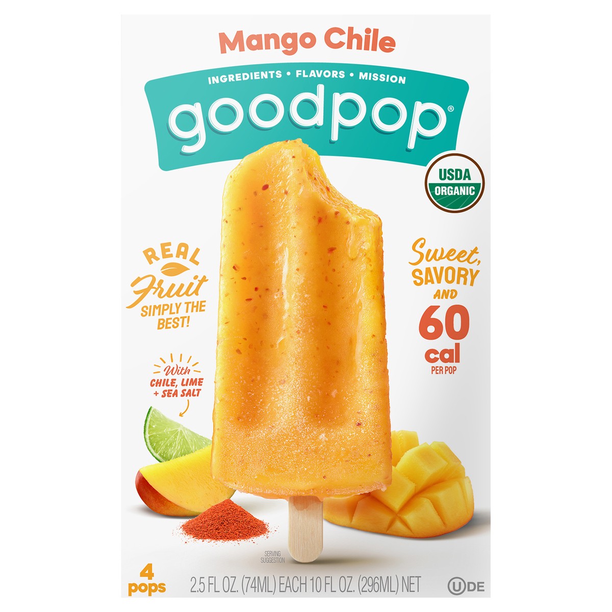 slide 1 of 9, GoodPop Mango Chile Organic Frozen Fruit Bars, 4 Ct, 4 ct