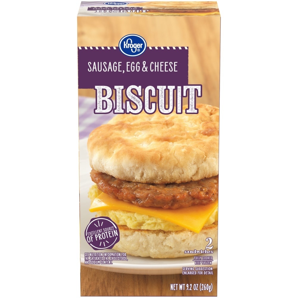 slide 1 of 1, Kroger Sausage Egg & Cheese Biscuit Sandwiches, 9.2 oz