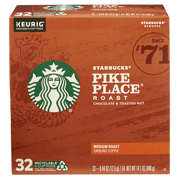 slide 1 of 7, Starbucks Pike Place Medium Roast Coffee - Keurig K-Cup Pods - 32 ct, 32 ct