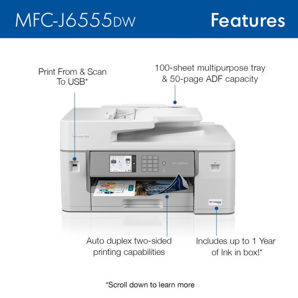 slide 6 of 7, Brother Inkvestment Tank Mfc-J5855Dw Color Inkjet All-In-One Printer With Ink, 1 ct