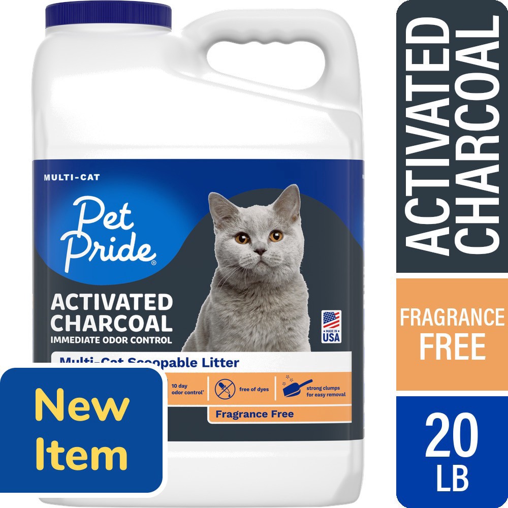 slide 1 of 1, Pet Pride® Fragrance Free Activated Charcoal Immediate Odor Control Multi Cat Scoopable Litter, 20 lb