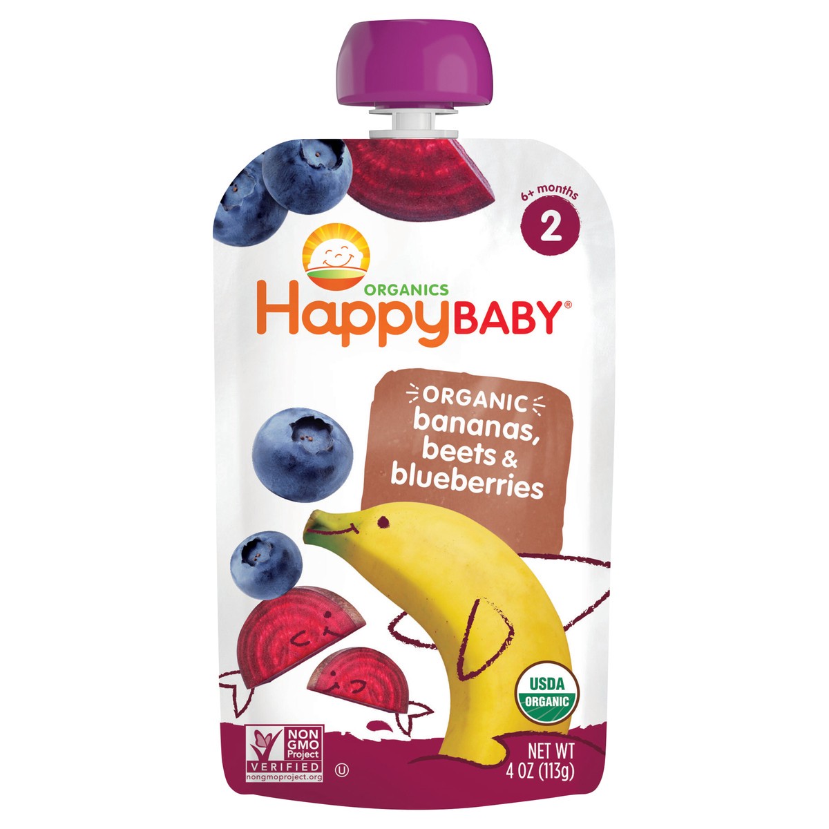 slide 1 of 3, Happy Baby Organics Stage 2 Organic Bananas, Beets & Blueberries Pouch 4 oz UNIT, 4 oz