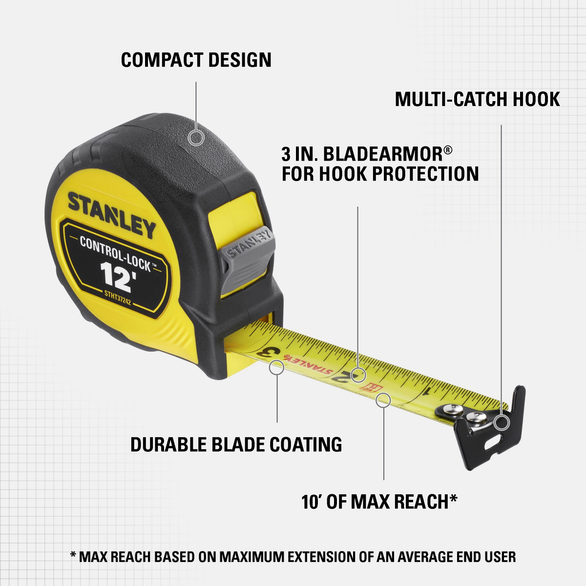 slide 3 of 3, Stanley 12 Ft. Control Lock Tape, 12 ft