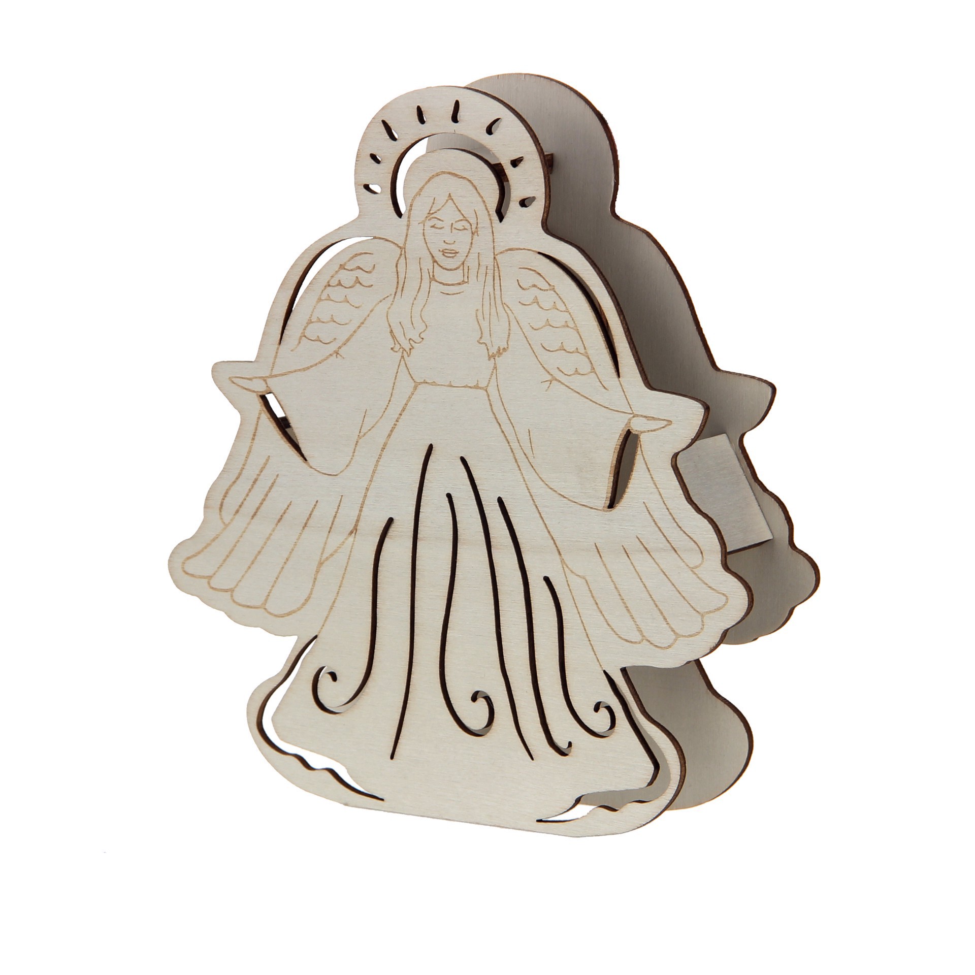 slide 3 of 3, 6.75" Unfinished Angel Diy Led Wood Decor By Make Market, 6.75 in