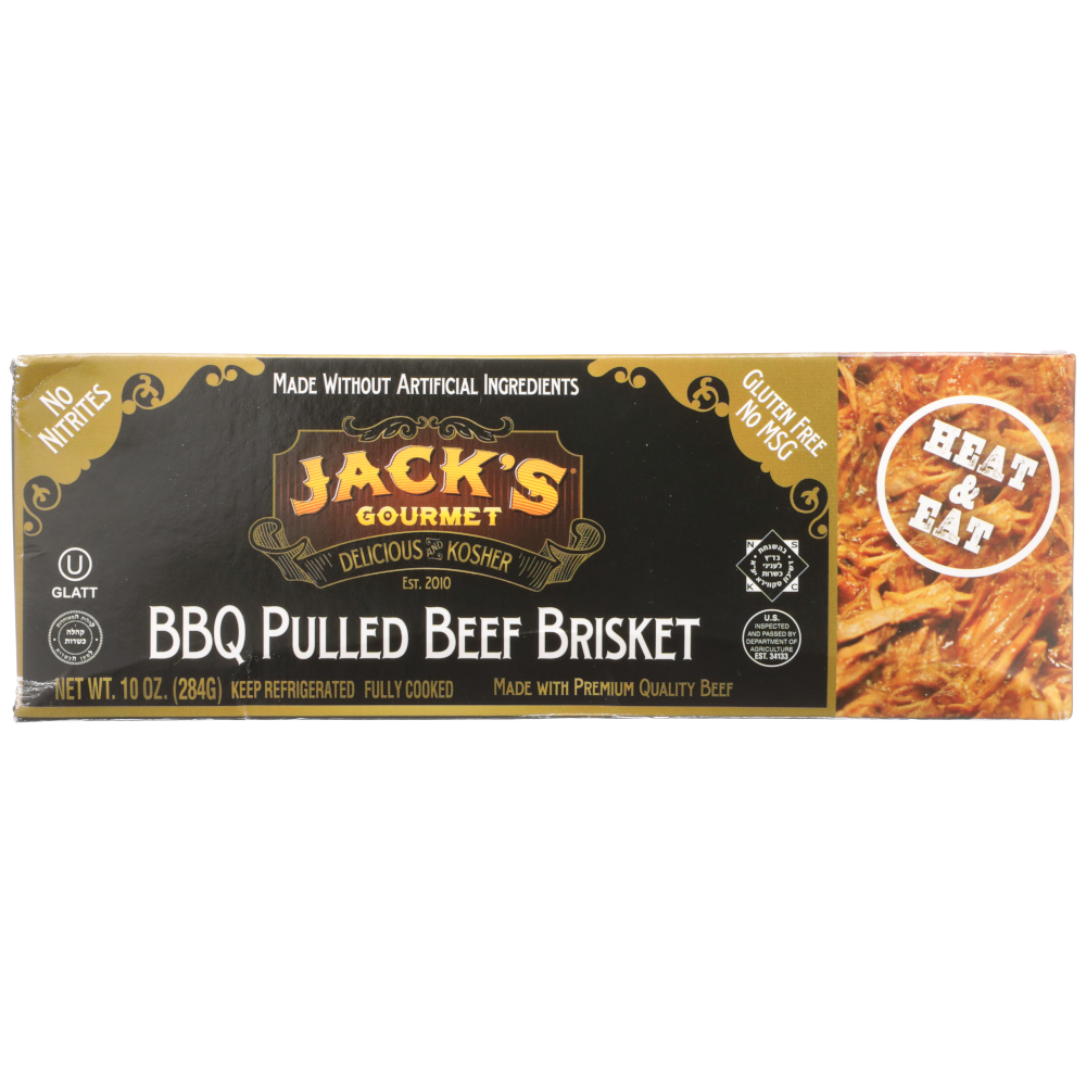 slide 1 of 1, Jack's Gourmet Jacks Gourmet Kosher Bbq Pulled Beef Brisket, 10 oz