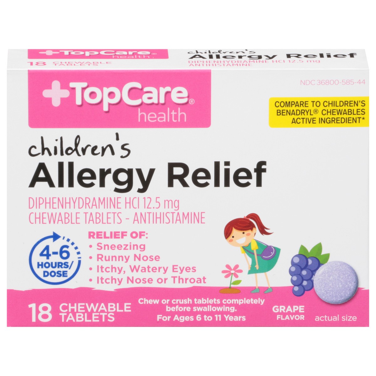 slide 1 of 9, Topcare Meds Allergy Relief Grape, 18 ct