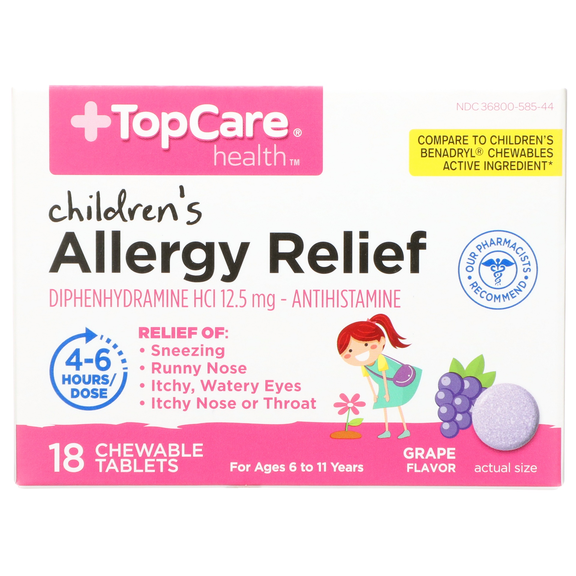 Topcare Antihistamine Childrens Allergy Relief Original Strength 18 Ct