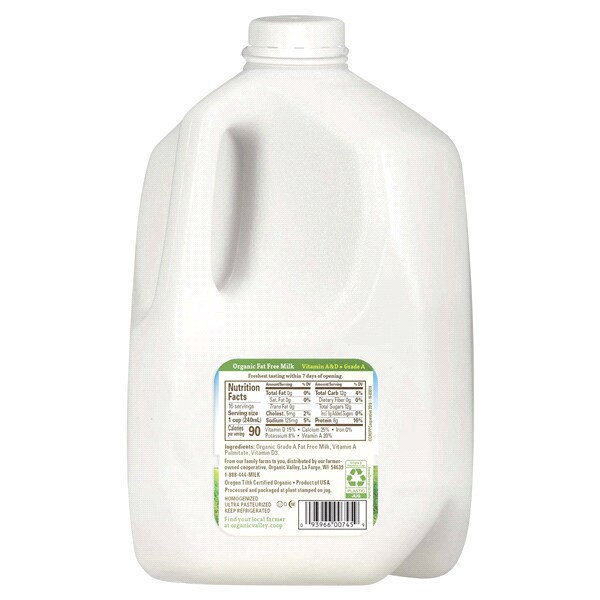 slide 4 of 5, Organic Valley Milk, Fat Free, Organic, 0%, 1 gal