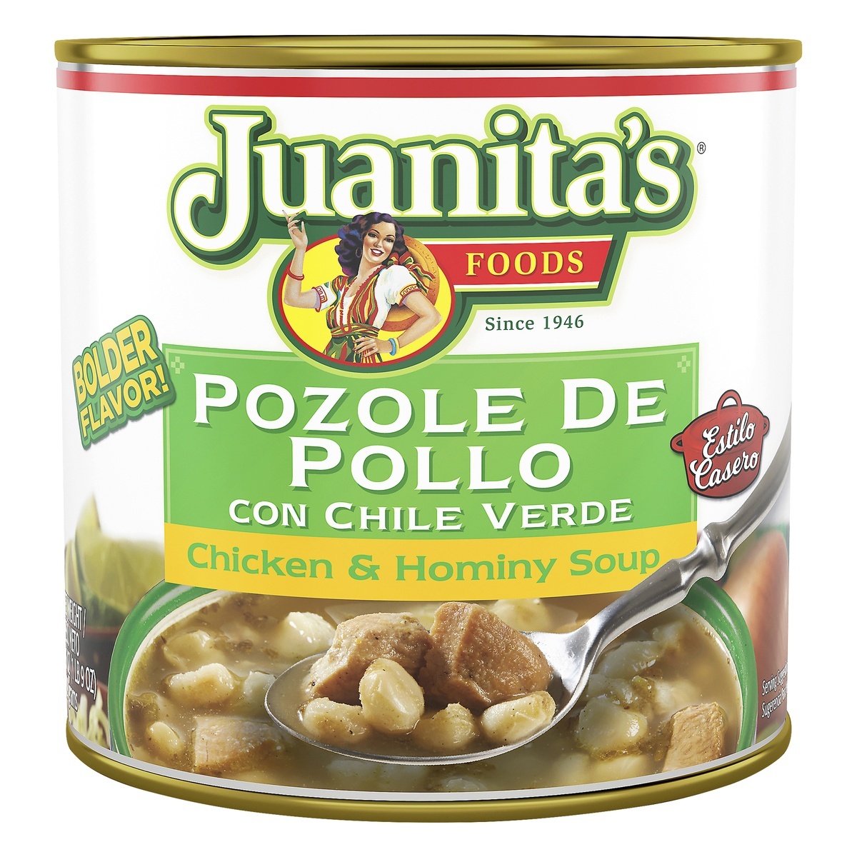 slide 1 of 1, Juanita's Chicken & Hominy Soup 25 oz, 25 oz