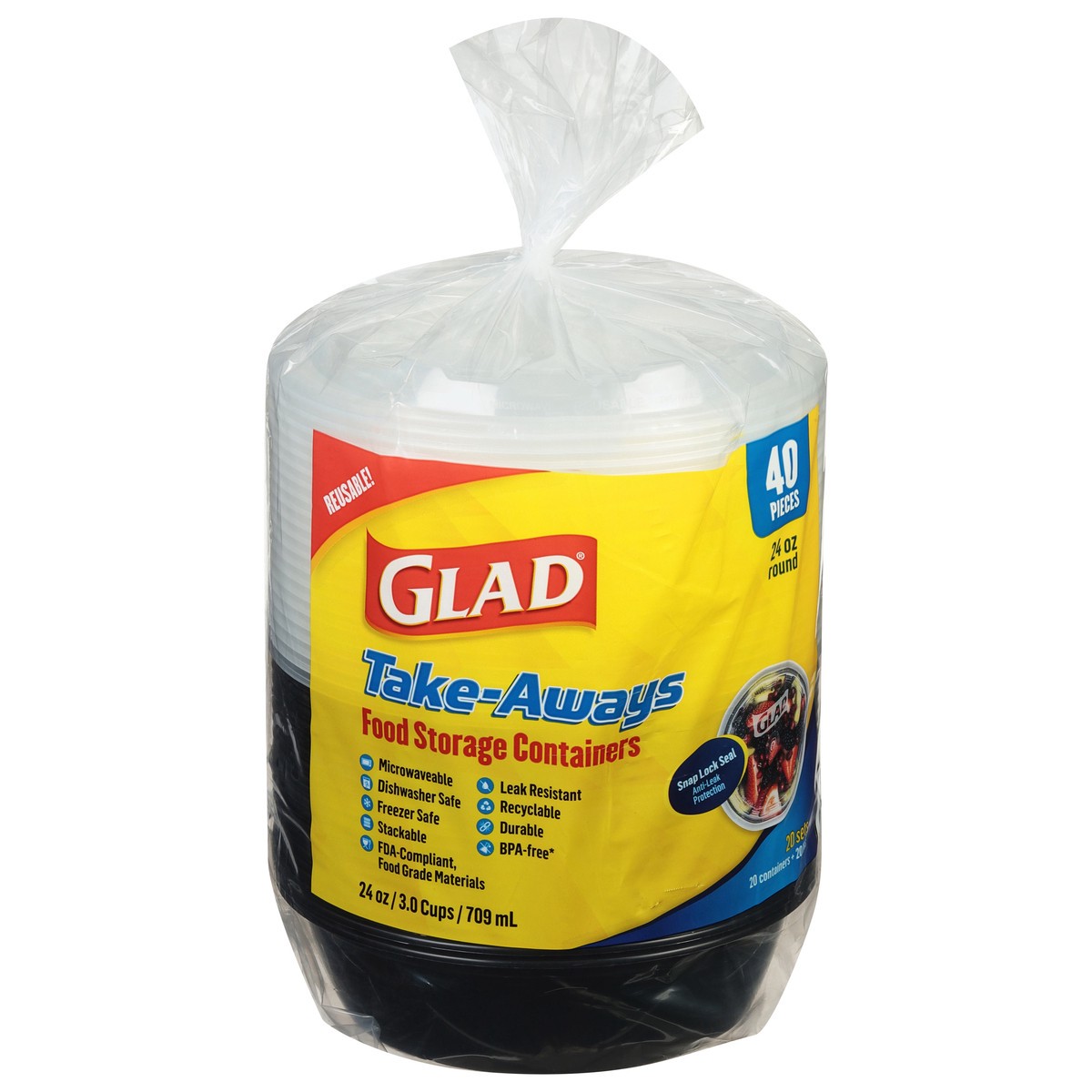 slide 3 of 12, Glad 24 Ounce Take-Aways Food Storage Containers 20 ea, 20 ct