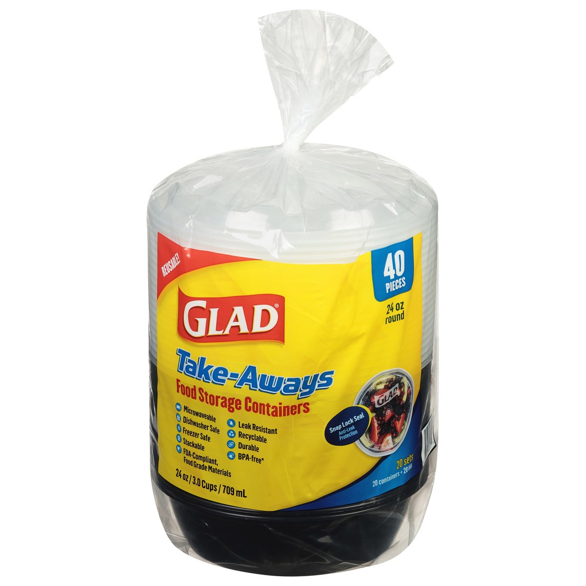 slide 2 of 12, Glad 24 Ounce Take-Aways Food Storage Containers 20 ea, 20 ct