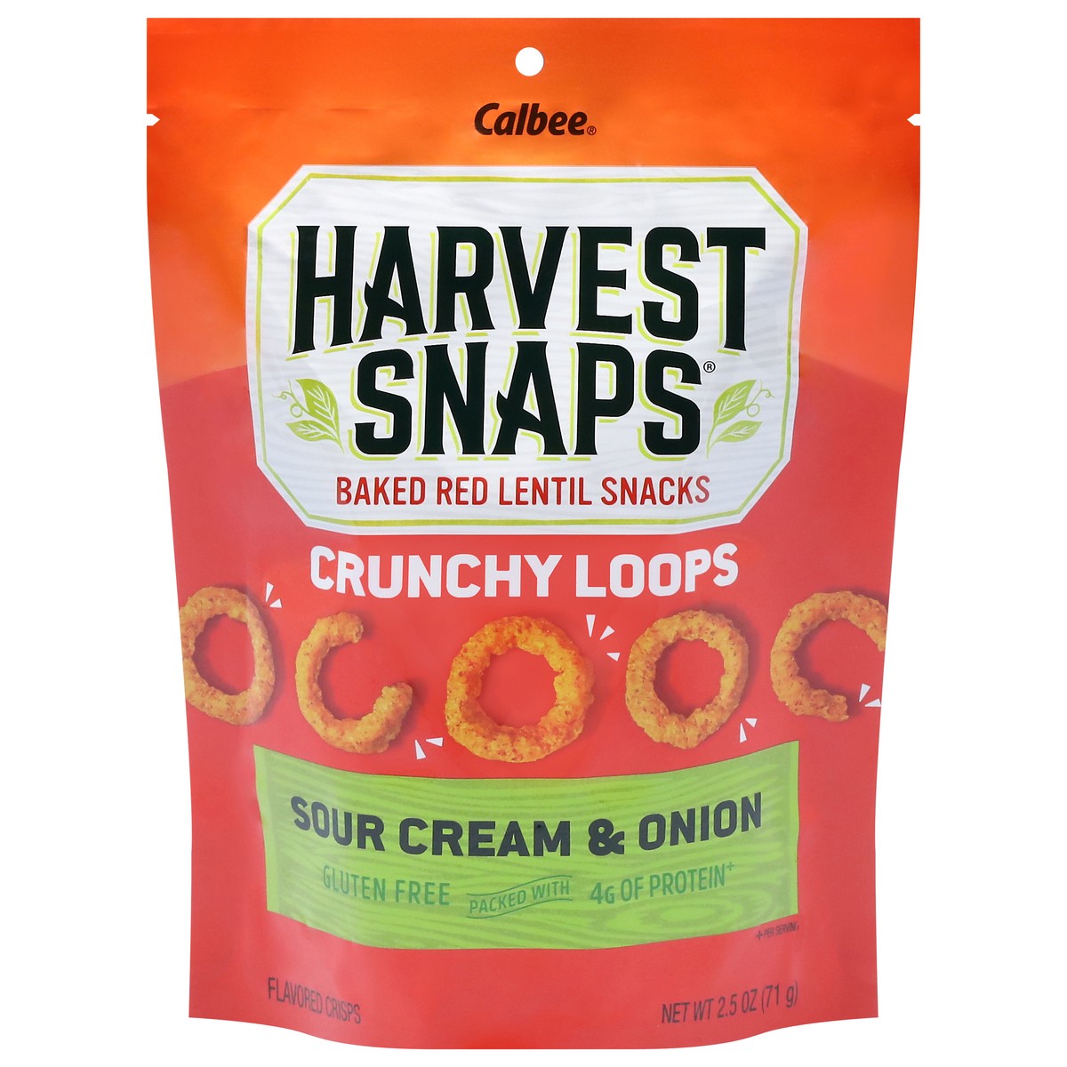 slide 1 of 10, Harvest Snaps Crunchy Loops Sour Cream & Onion Baked Red Lentil Snacks 2.5 oz, 2.5 oz