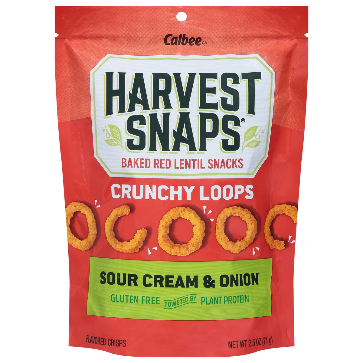 slide 1 of 10, Harvest Snaps Baked Crunchy Loops Sour Cream & Onion Red Lentil Snacks 2.5 oz, 1 ct
