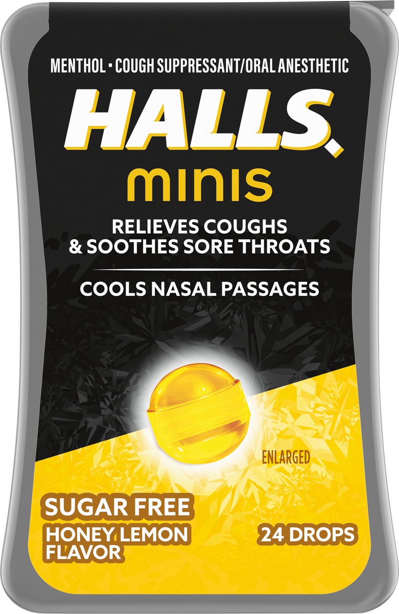 slide 7 of 9, HALLS Minis Honey Lemon Flavor Sugar Free Cough Drops, 24 Drops, 0.51 oz